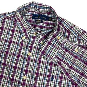 Ralph Lauren Shirt Mens Medium Purple Plaid Classic Fit Performance Button Down